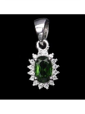 Elegant Natural Chrome Diopside Zircon Pendant Necklace 925 Sterling Silver 18”